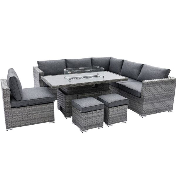 Nero Rectangular Outdoor Corner Sofa Set Luxury Dining Table With Firepit Sofa Place